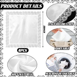 Velmitten 6 Pcs 23'' Lap Scarf for Women Church with Lace Ladies Satin Lace Handkerchief for Covers Skirts Church Office(White)