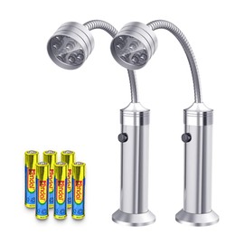FIREOR Barbecue Grill Light Grilling Accessories for Outdoor, BBQ Magnetic LED Lights Flexible Gooseneck Weather Resistant, Men Dad Gifts Batteries Included 2 Pack (Silver)