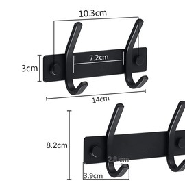 2 piezas Perchero Pared, Ganchos para Abrigos de Alta Resistencia, Perchero montado en la pared, mate, Sus304 Acero Inoxidable, para Abrigos, Toallas, Llaves, Bolsos, Gorras (Negro, 2 ganchos)