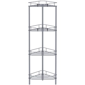 HuggieGems 4 Tier Floor Standing Corner Shower Caddy Organizer Shelf with Hooks, Bathroom Shelves Stand Rack, Dark Gray