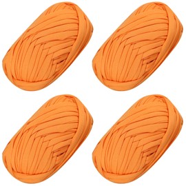 4 Pieces Beginner T-Shirt Yarn, Elastic Fabric, Crochet Cloth Yarn for DIY Knitting, Spaghetti Yarn, Thick Knitting Yarn for Hand DIY Bag, Blanket, Cushion, Crochet Projects, Home Decor (Orange)