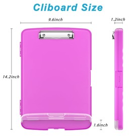 Rimilak Plastic Clipboard with Storage, 8.5 x 11 High Capacity Folio Nursing Case with Pen Holder, Size 14.2 x 9.6 x 1.2″ Folder Side-Opening for Classroom, Teacher, Smooth Writing, Magenta