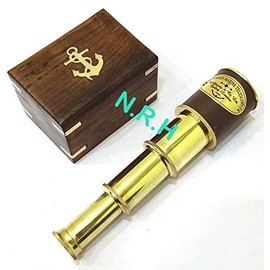 Nautical Marine Spyglass Pirate Brass Telescope with Wooden Box 8 inch