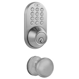 MiLocks TFK-02SN Digital Deadbolt Door Lock and Passage Knob Combo with Keyless Entry via Keypad Code for Exterior Doors, Satin Nickel
