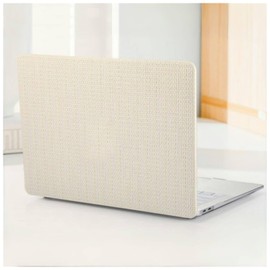 Woven Logo Cutout Case for MacBook Neo 13 inch 2026 A18 Pro Chip A3404, Woven Fabric Mac Neo Case Boho Linen Knit Braided Texture PU Leather Hardshell & Keyboard Cover, Beige
