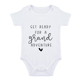 OYQA Get Ready for a Grand Adventure Bodysuit for Baby Pregnancy Announcement for Grandparents Baby Bodysuit, White, Newborn