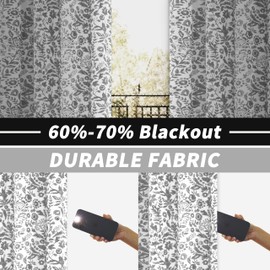 DriftAway Julia Watercolor Blackout Room Darkening Lined Thermal Insulated Energy Saving Window Curtains 2 Layers 2 Panels Each Size 52 Inch by 84 Inch Gray