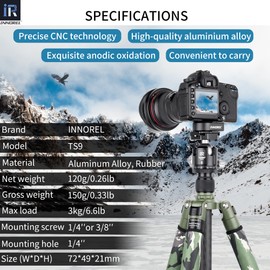 Top Speed Quick Release Plate-INNOREL TS9 Quick Release Camera Baseplate with 1/4"-3/8" Screw only 120g,for Tripod Head DSLR Stabilizer Slider Jib