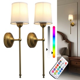 JIMUBEAM Vintage Wall Sconces Set of 2 with Fabric Shade, Cloth Textile Wall Lights with Dimmable Bulb, Indoor Hardwired Wall Mounted Lamp for Living Room Bedroom Stairway