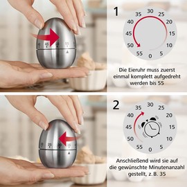 Xavax Analogue Timer (Egg Timer with Timer Function, Stainless Steel Kitchen Alarm, Kitchen Timer) Silver