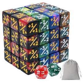 50 MTG Counters Dice Marble Bulk Spindown Life Counter Tokens Dice Buff Tokens Compatible with Magic Card Game Accessories CCG Creature Stats (Red&Blue, Green&Purple)