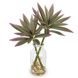 Artificial Pink Plants Stems in Glass Vase with Faux Water,Fake Silk Plant Dracaena Leaves for Centerpiece Table Decorations Farmhouse Wedding Home Greenery Decor
