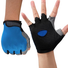 WULI Cycling Gloves Half Finger Men's and Women's Fitness Gloves for Cycling, Breathability, Anti Slip Yoga Equipment, Anti cocooning, Wrist Protection Thickened Palm (Blue, Large)