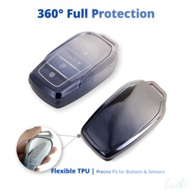 Bucktlulet Key Fob Cover for Toyota bZ4X / Subaru Solterra, 4-Button Smart Key Protector with AC, Gradient Starry Blue Case with Braided Keychain & Quick-Release D-Ring