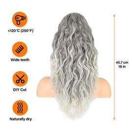 KBIBCK Ponytail Hairpiece with Clip, Ponytail Extension, Ponytail Hairpiece, Real Hair, Long Wavy Curly Braid Extension, Claw Clip Ponytail Extension (45 cm, Silver Grey)