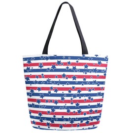 ZzWwR Chic USA Flag Stars and Stripes Pattern Extra Large Canvas Shoulder Tote Top Handle Bag for Gym Beach Travel Shopping