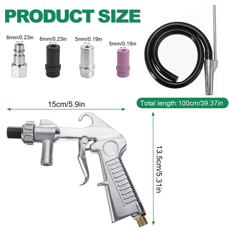 Sandblasting Gun 6-Piece Set Compressed Air, Ceramic Nozzle, Iron Nozzle,