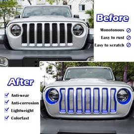 Bonbo Mesh Grille Grill Insert & Headlight Turn Light Cover Trim Exterior Accessories for Jeep Wrangler JL Sport/Sports 2018 2019 2020 2021 2022 (Blue)