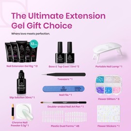 Beetles Poly Extension Gel Nail Kit Bubblegum Garden 23Pcs Chrome Powder Include, 12 Colors Poly Nail Gel Starter Kit All-In-1 Summer Nails Pink Green Blue Gel Polish for Nail Extension