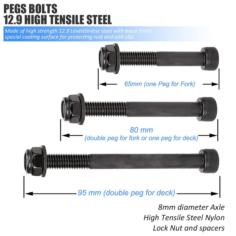 Kutrick Pro Scooter Pegs Set with Axle Hardware 2.5", 3.0",3.5"