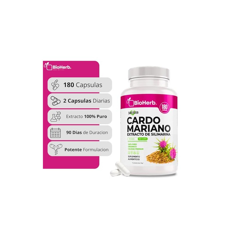BioHerb® | Cardo Mariano, Extracto 80% Silimarina, 180 Cápsulas de