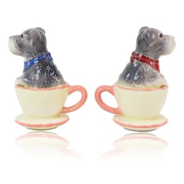 Puppy Love Adorable Teacup Schnauzer Dog Couple Salt Pepper Shaker Set Ceramic