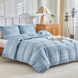 Lekesky Bed Linen (220 x 240 cm), 3 Pieces, Duvet Cover, Bohemian Style Bed Linen Set, Microfibre with 2 Pillowcases with Zips 80 x 80 cm), Blue