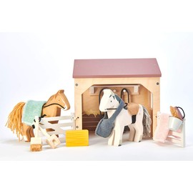 Tender Leaf Toys - The Stables - 13 Pcs Imaginative Horse Stables Play Set with and Accessories - Animal Learning Pretend Play and Promote Creativity - Age 3+