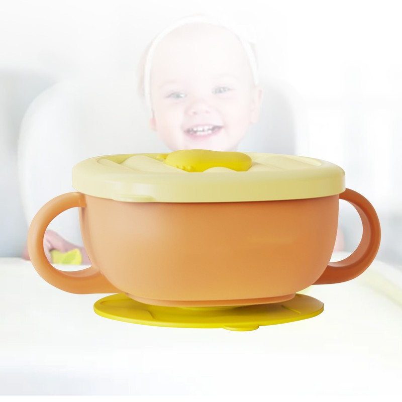 Toddler Suction Cup Bowls with Lids Prevent Falling Stainless Steel