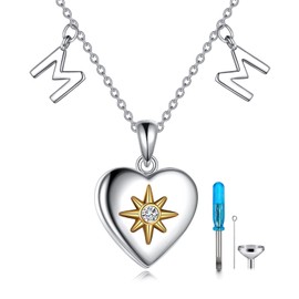 Heart Cremation Jewelry for Mom S925 Sterling Silver Dainty Star Urn Necklace for Ashes for Women Men Trendy Ashes Holder Memorial Gift for Mother