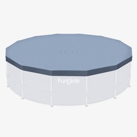 Funsicle 14 Foot Durable Round Pool Cover with Adjustable Drawstring for Oasis, Activity, Quickset and Above Ground Outdoor Swimming Pool, Gray