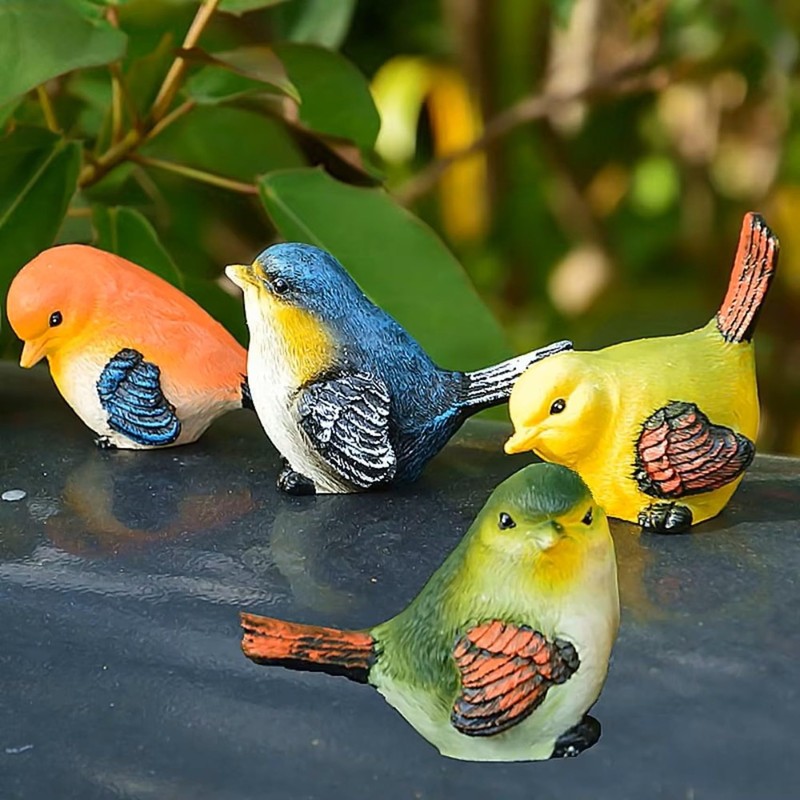 NOELAMOUR Gardening Figurine, 4 Birds, Resin, Cute Animals, Garden Ornaments,