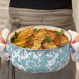 Golden Rabbit Enamelware - Sea Glass Teal Swirl Pattern - 4 Quart Dutch Oven