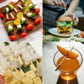 PEOUWNES 200 Pcs Bamboo Skewers for Appetizers, 4.7 Inch Toothpicks with Storage Box, Cocktail Picks for Drinks, Fruit Kababs, Sausage, Barbecue Snacks, Fondue, Natural Wooden Paddle Skewer Mini Food