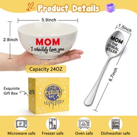 YEUYUQIU Gifts for Mom from Daughter Son - Best Mom Birthday Gifts Ideas for Mom, Mom Cereal Bowl Set Present - Mom Gifts for Mother's Day, Christmas Gifts for Mother - I Cerealsly Love You Mom