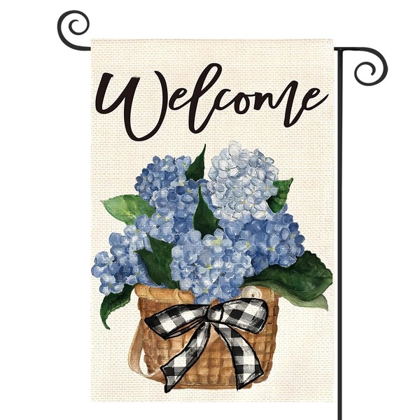 DMERBYL Hydrangea Spring Summer Garden Flag 12x18 Inch Double Sided