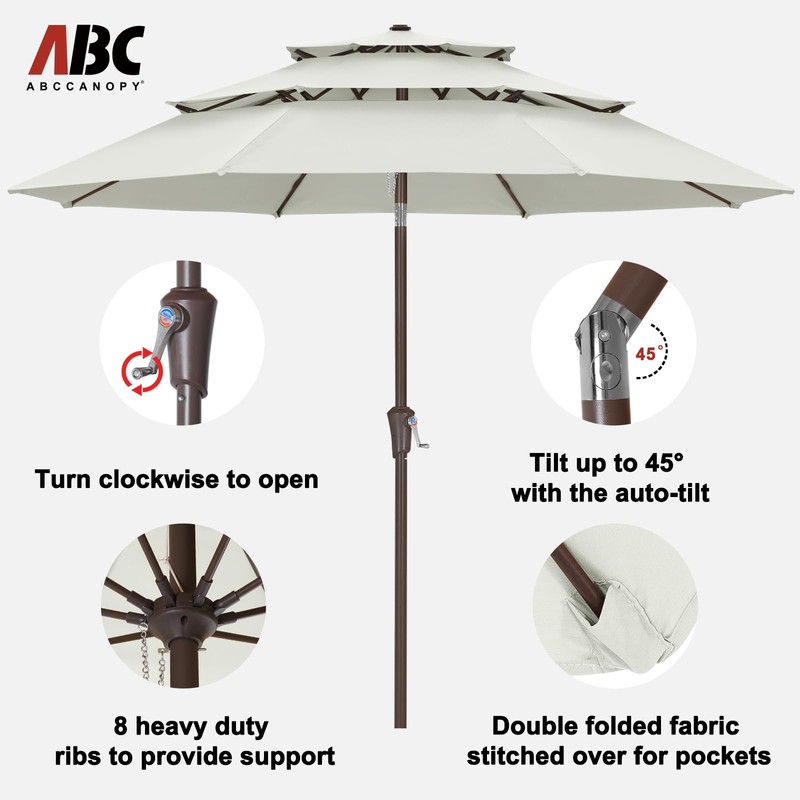 ABCCANOPY 10Ft 3 Tiers Market Umbrella, Outdoor Table Umbrella for