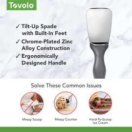 Tovolo Tilt-Up Ice Cream Spade, Charcoal – Ergonomic Zinc Alloy Tool for Shaping, Cutting, and Serving Ice Cream and Gelato, Dishwasher Safe