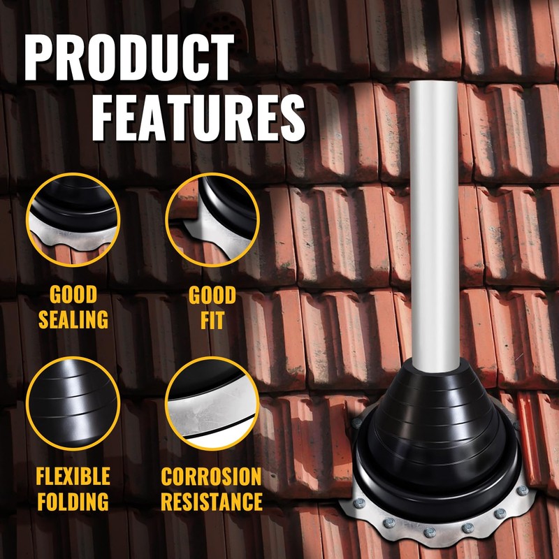 VIVIDA #3 EPDM Metal Roof Pipe Flashing Boot, Flexible Roof