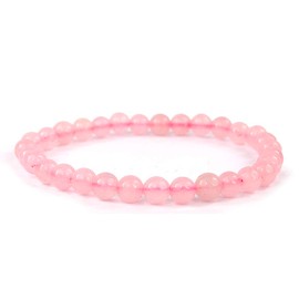 Joyas Minerales 100% Genuine Natural Stone Bracelet - Elastic Bead Bracelet - Comfortable Fit & Elegant Style | Korean Cord and Jewellery Box Included, 6 mm, Stone, Transparent Rose Quartz