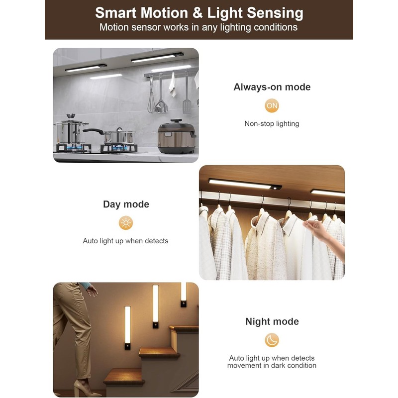 Tnight 8pack Under Cabinet Lighting Wireless,56 LED -3 Color& 7