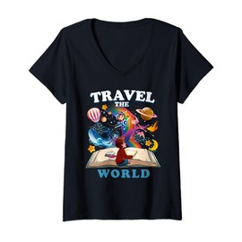 Womens Travel The World Outfit Welties Fernweh Reisen Gift V-Neck T-Shirt