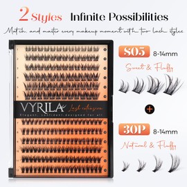 Lash Clusters-VYRILA 0.07mm Wispy Eyelashes C Curl Eyelash Clusters 8-14mix Individual Lashes Extension DIY at Home (30P+S05 192pcs-8-14mix)