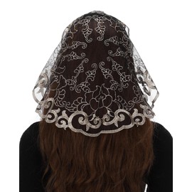 Bozidol Round Christian Peony Veil - Round Christian Lady's Veil is Embroidered with Peonies Rich and Elegant