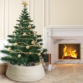 Christmas Tree Collar, 28 inch Cable Knitted Christmas Tree Collars for Artificial Trees, Crossed Diamond Edge Holiday Tree Skirt for Christmas Home Décor (Creamy)