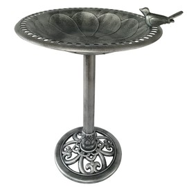 BACKYARD EXPRESSIONS PATIO · HOME · GARDEN 915024 Outdoor Garden Bird Bath- Silver- Weather Resistant Polyresin-30 Inch-Backyard Expressions