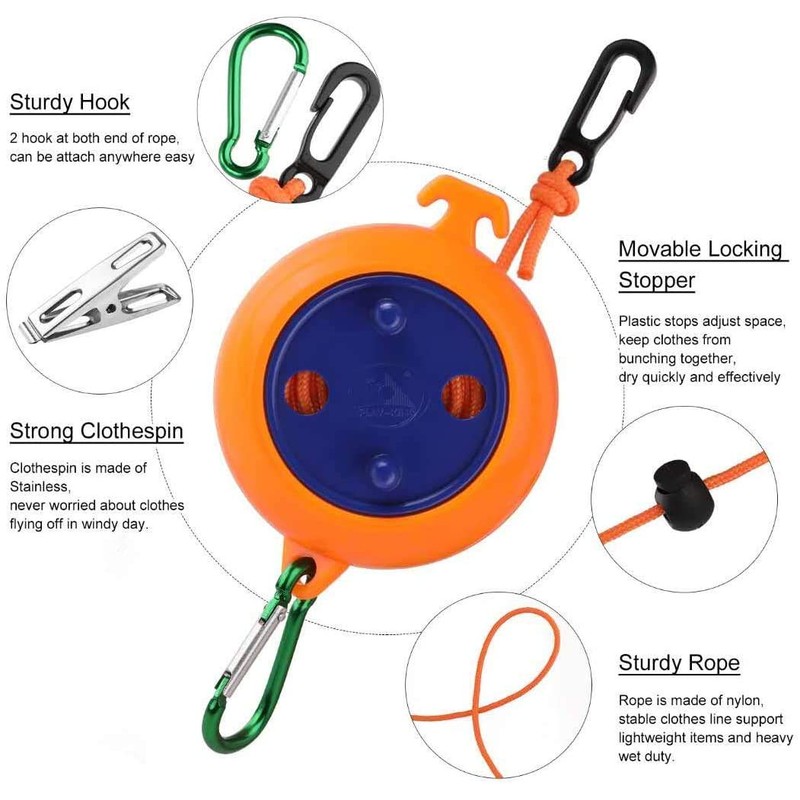 Camping Washing Line, 8 Meters Travel Clothesline Retractable Laundry Rope
