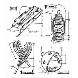 Stampers Anonymous Tim Holtz Cling Rubber Stamp Set x, Christmas Blueprint #5, Multi-Colour, 7 by 8.5-Inch