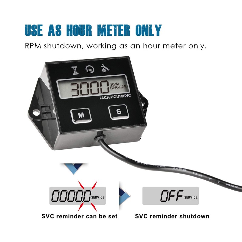Runleader Digital Hour Meter Tachometer, Maintenance Reminder, User Shutdown, Use