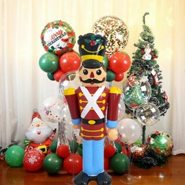 107CM Christmas Inflatable Decorations Christmas Gnome Nutcracker Soldier Gingerbread Man Christmas Soldier Decoration with Ground Nails for Indoor Outdoor Xmas Lawn Yard Decorations (Nutcracker)